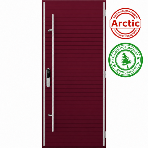Телая дверевянная дверь с Scandoors Planken с ручкой-скобой