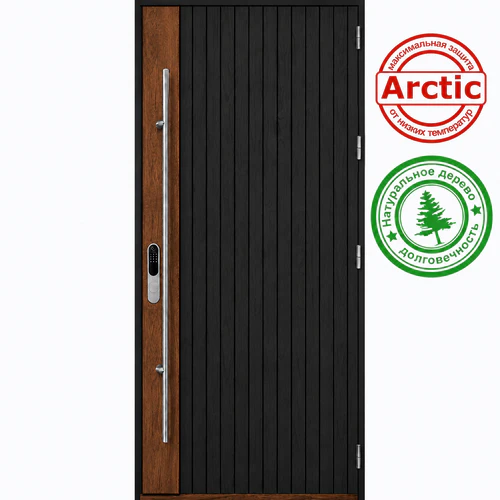 Теплая входная дверь с ручкой-скобой Scandoors Planken 05 Wood V-S